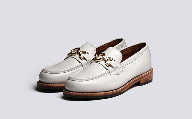 Grenson Nina Womens Loafers in White Tumbled Leather GRS212716